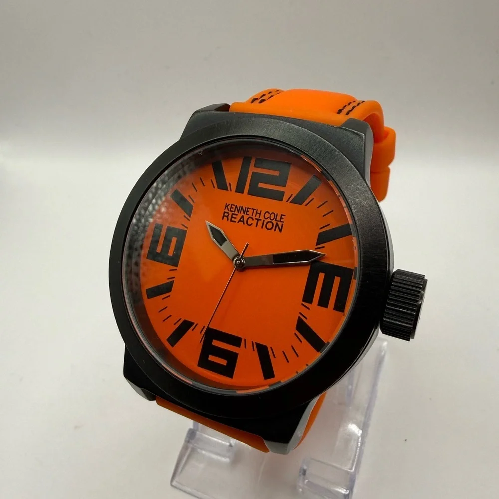 Kenneth Cole Reaction Orange Silicone Black Bezel 48mm RK1257 (New Battery) Rare